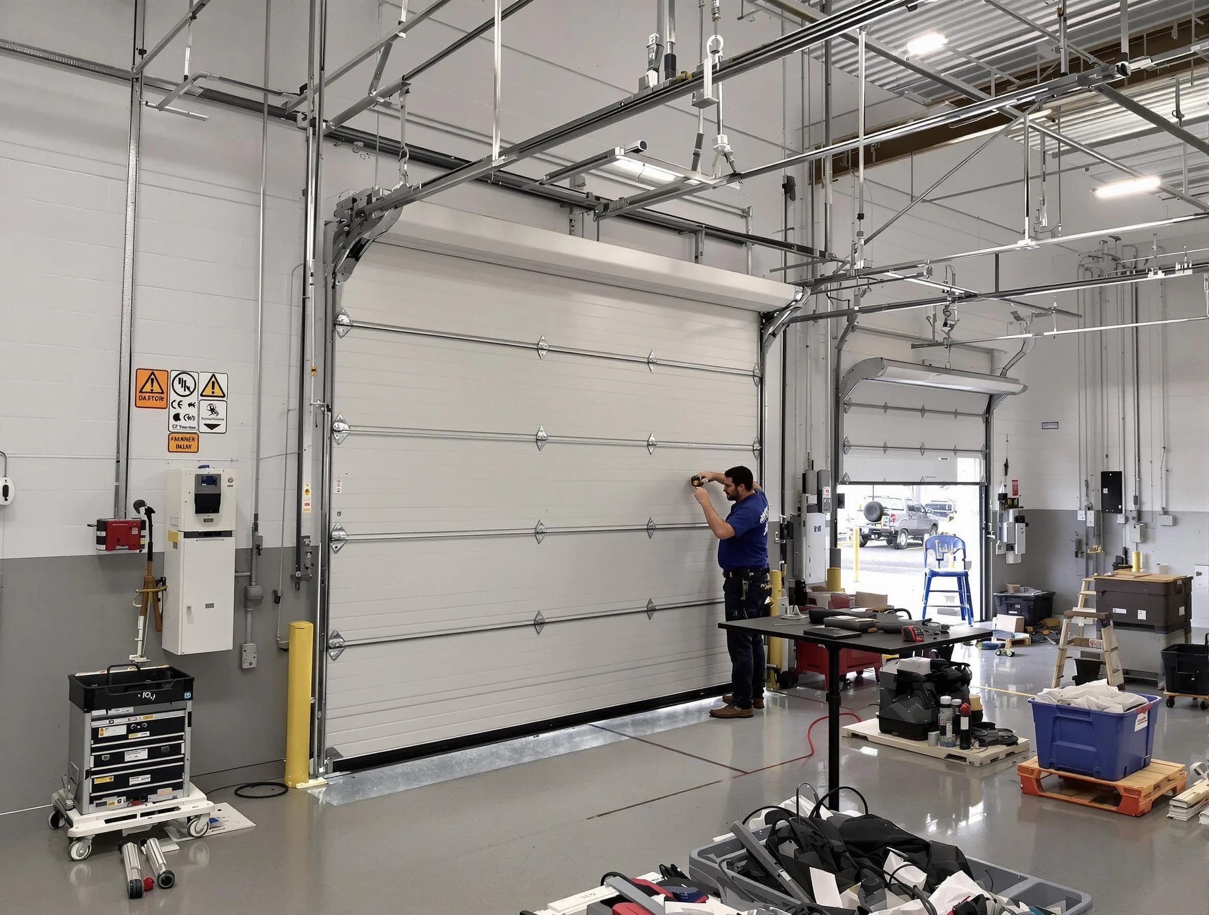 Commercial garage door repair being performed by Billerica Garage Door Repair expert in Billerica