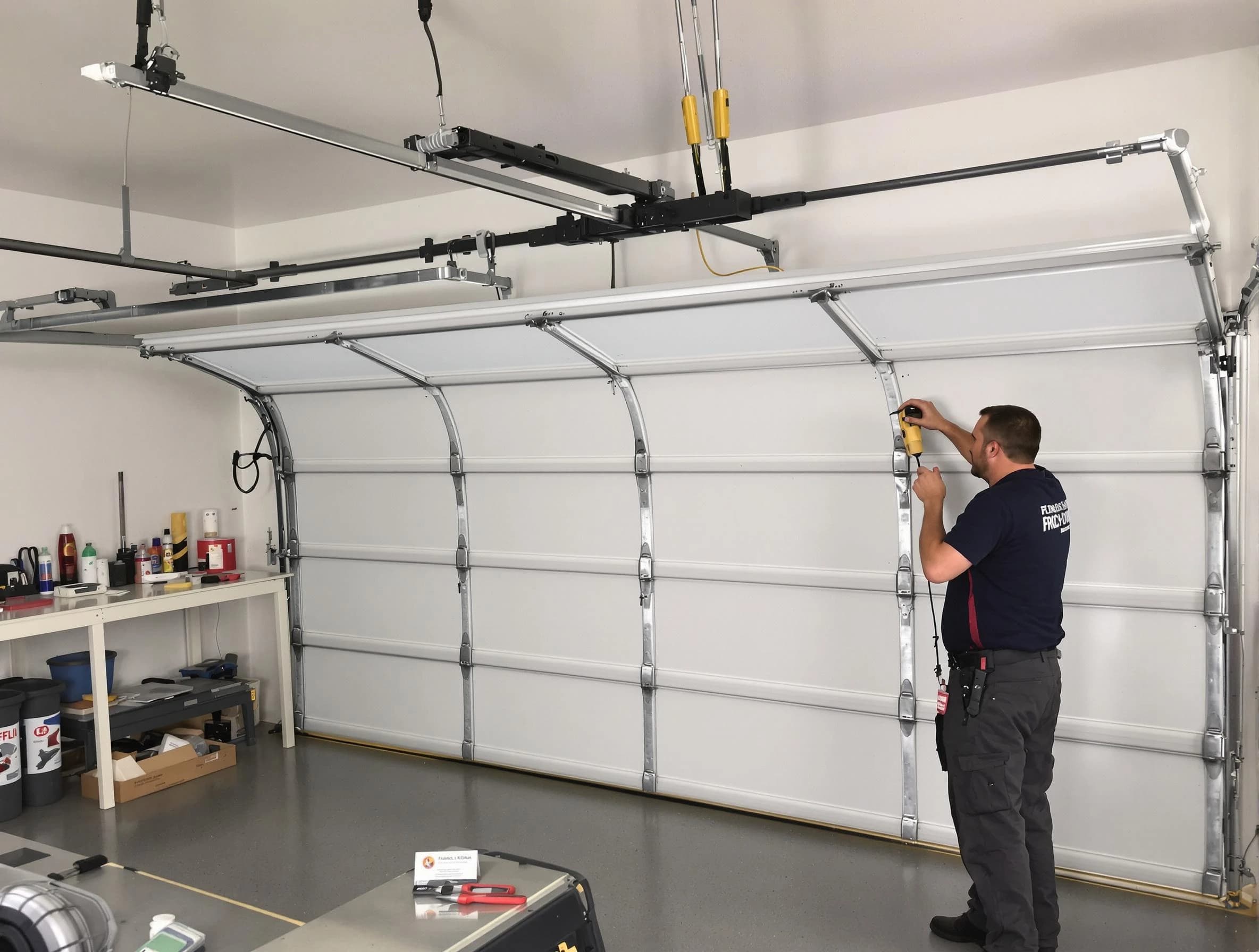 Billerica Garage Door Repair certified technician performing overhead door system repair in Billerica