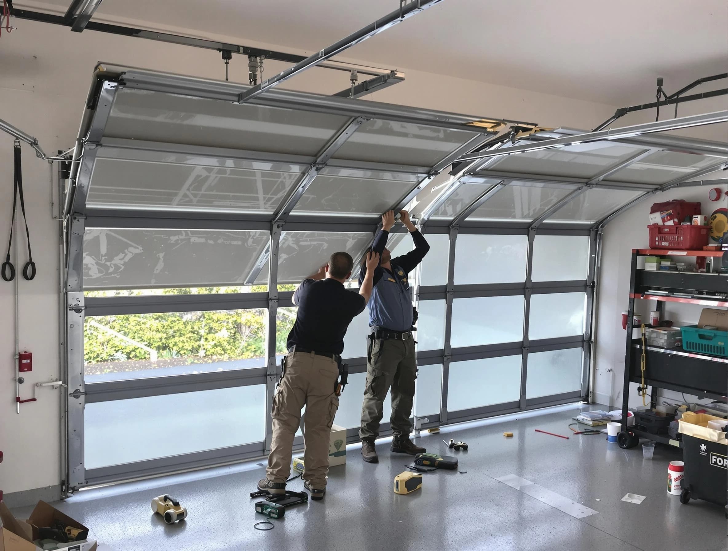 Billerica Garage Door Repair expert performing precise panel replacement on Billerica garage door