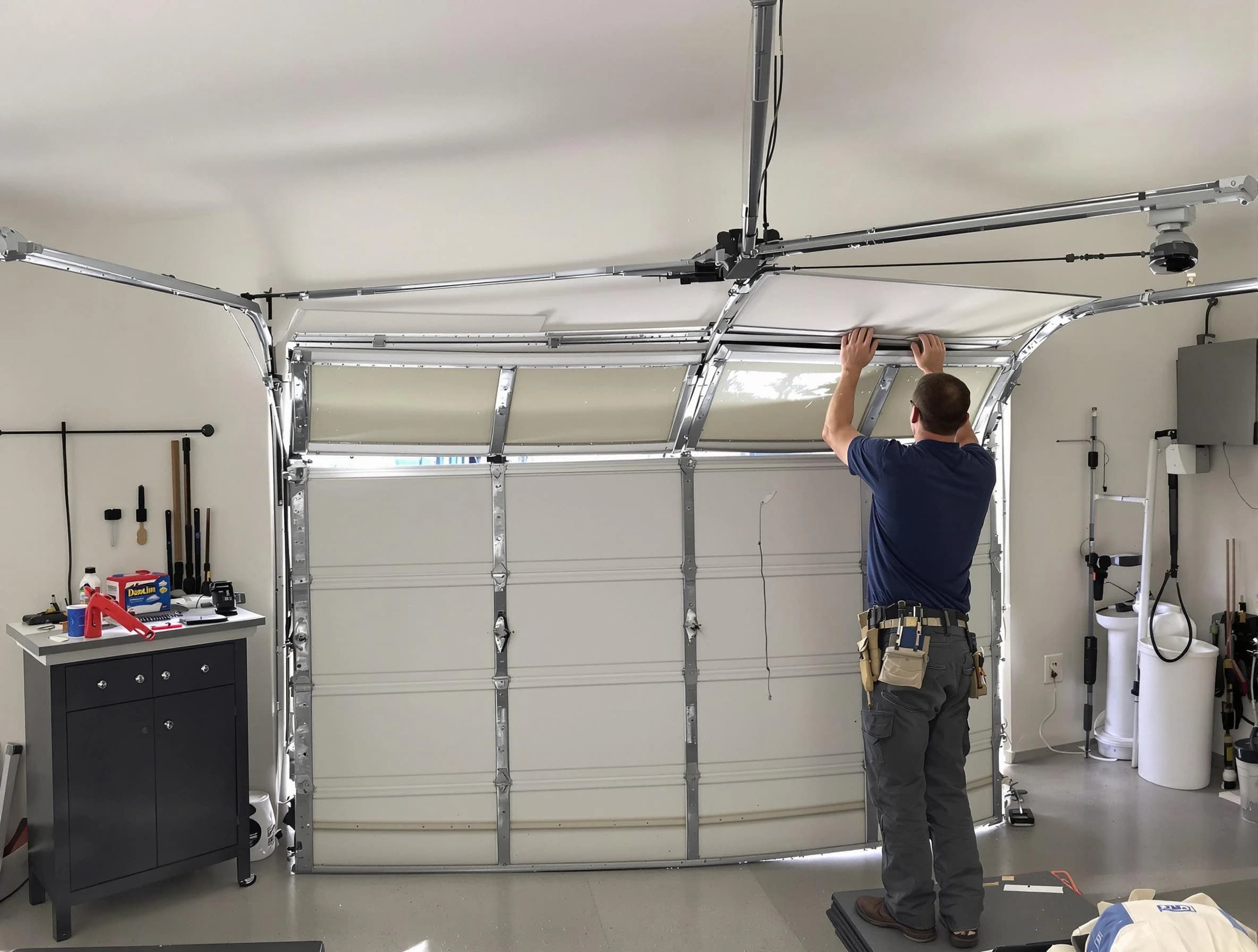 Billerica Garage Door Repair specialist performing precise section replacement on Billerica garage door