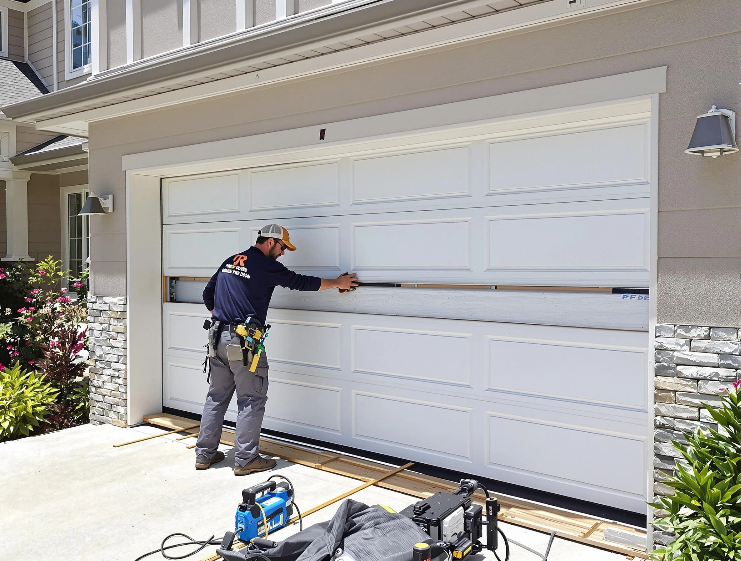 Billerica Garage Door Repair team performing complete garage door replacement at Billerica residence