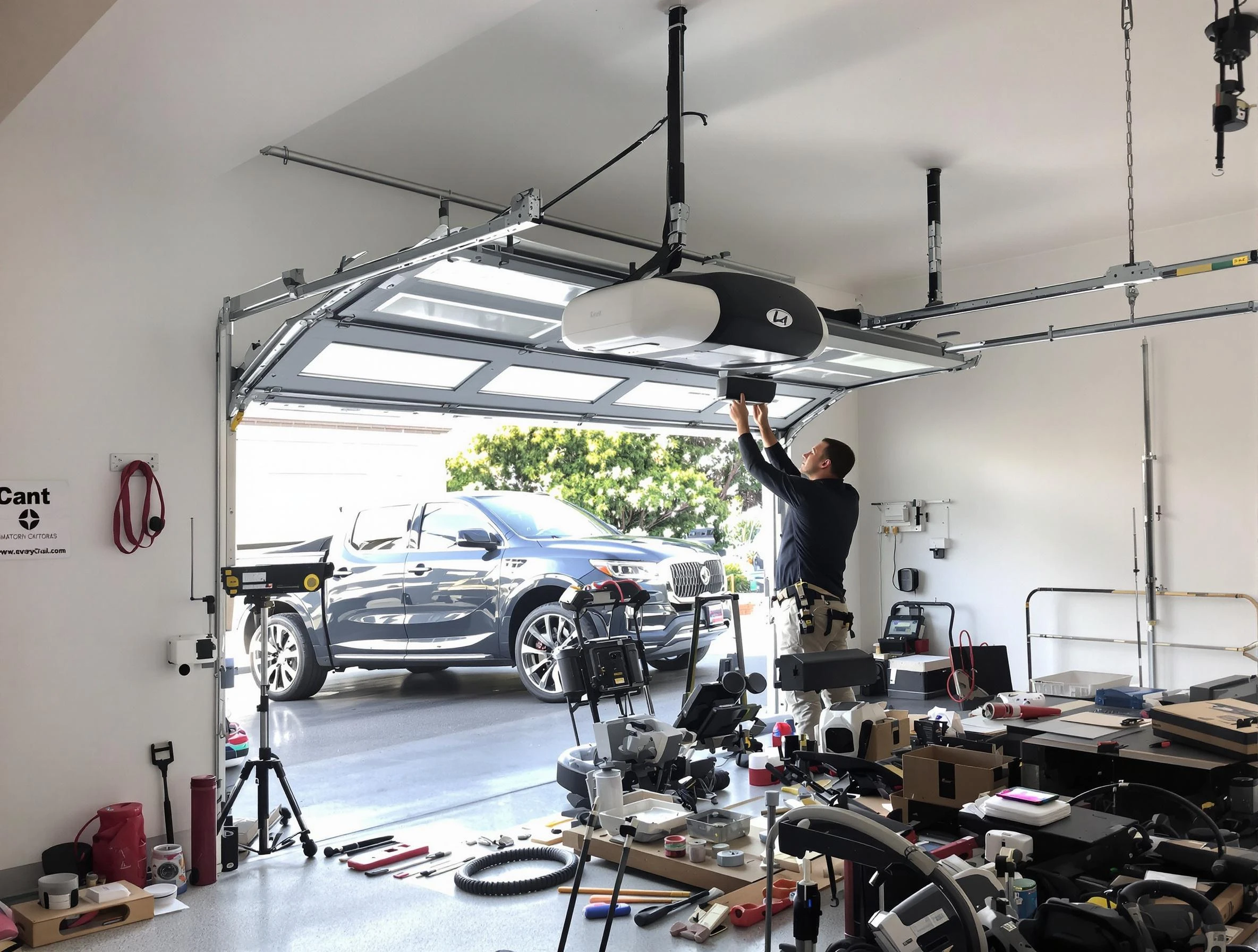 Billerica Garage Door Repair specialist installing smart garage door opener system in Billerica home