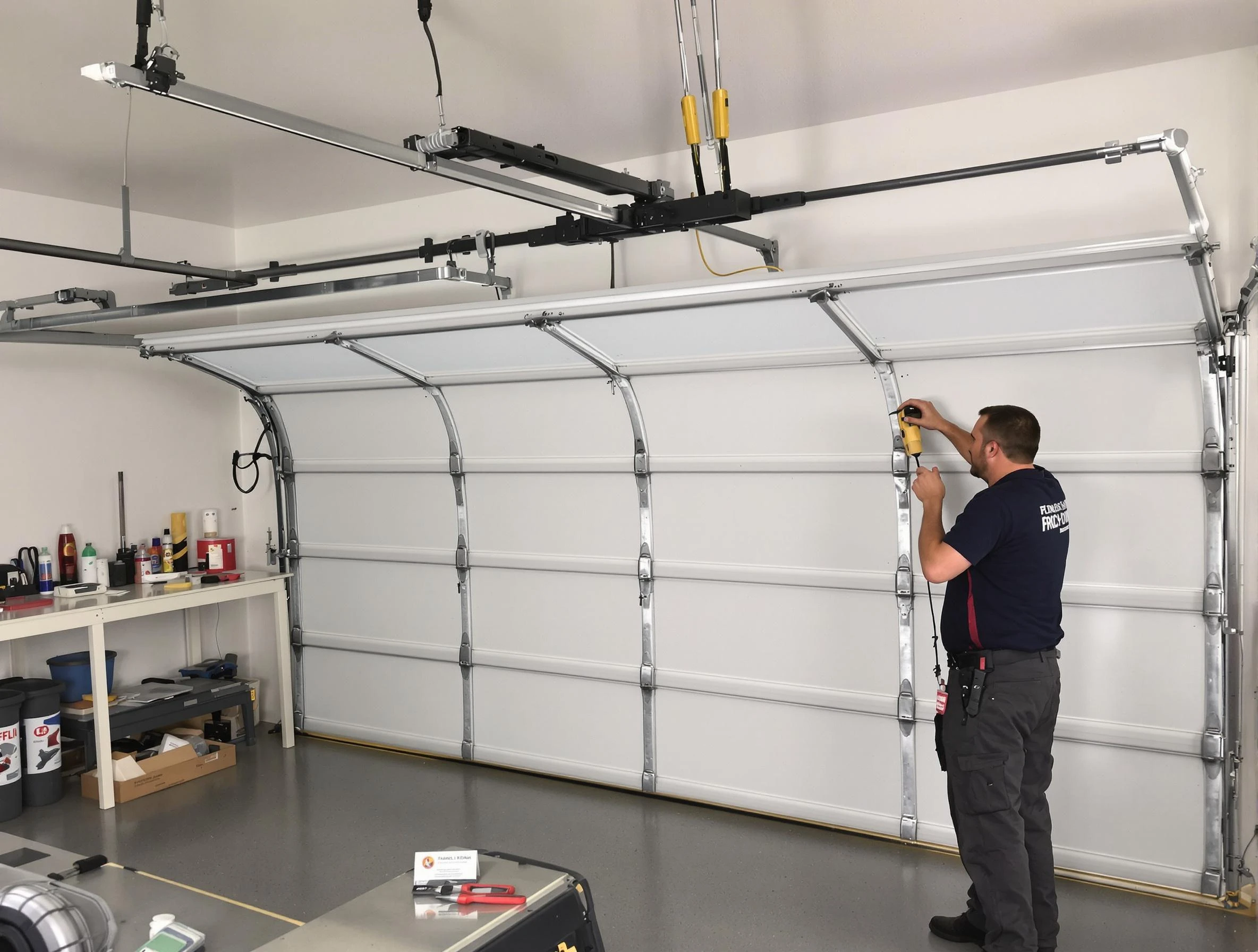 Billerica Garage Door Repair certified technician performing overhead door system repair in Billerica