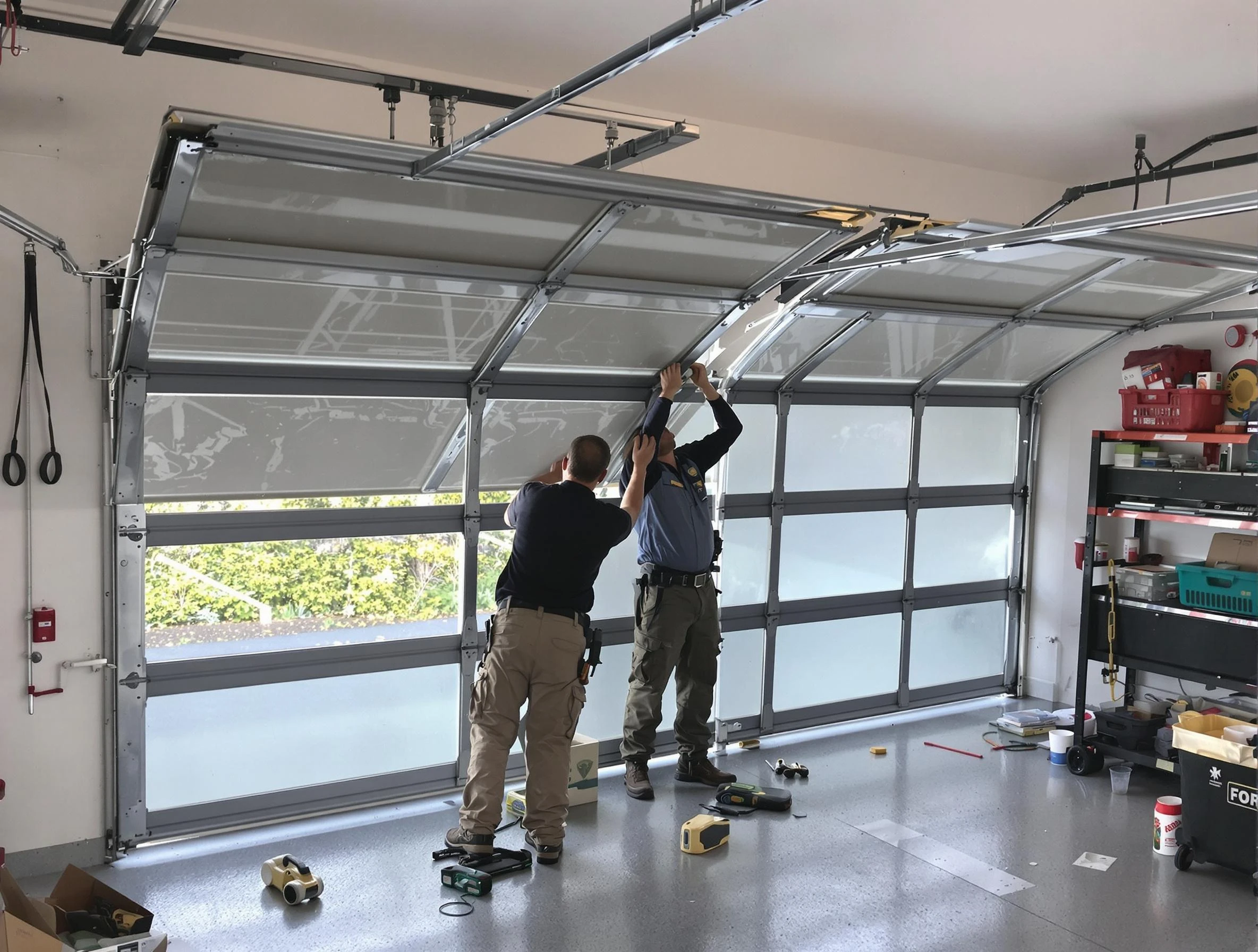 Billerica Garage Door Repair expert performing precise panel replacement on Billerica garage door