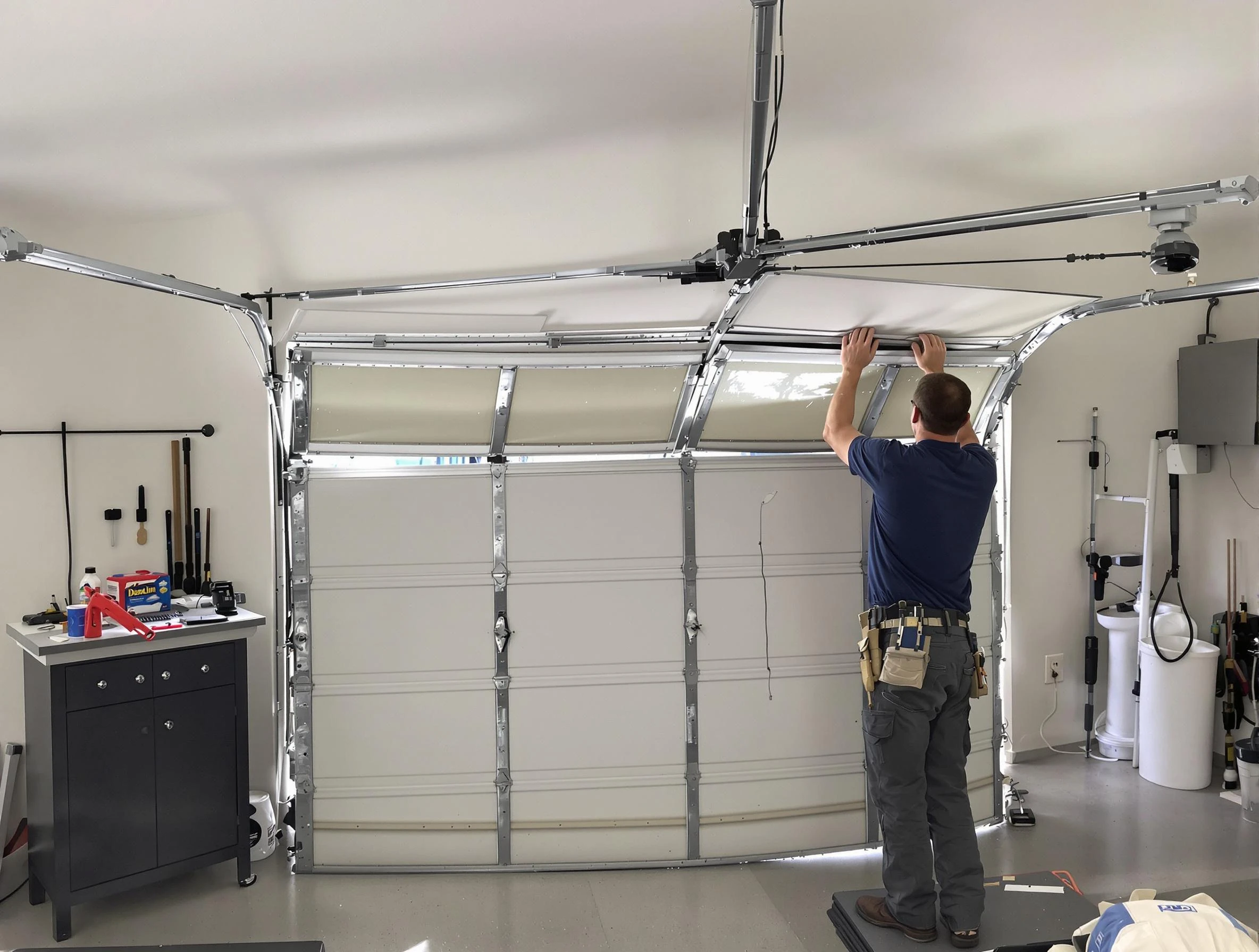 Billerica Garage Door Repair specialist performing precise section replacement on Billerica garage door